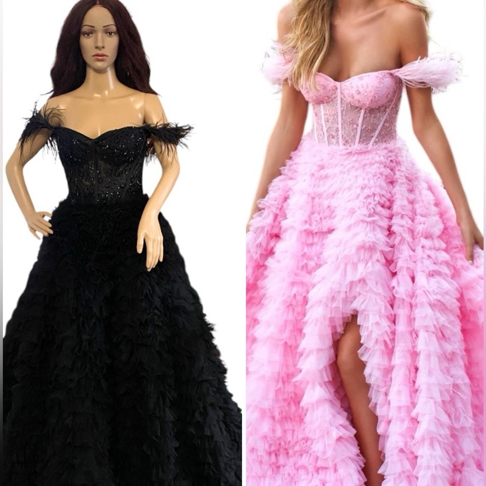 Sherri Hill 54906 off the shoulder ruffle ball gown dress - Picture 12 of 13